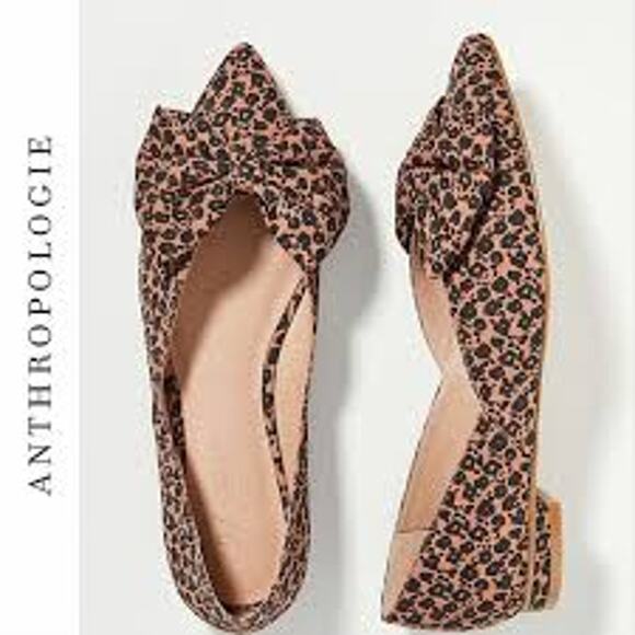 Anthropologie Shoes - ANTHROPOLOGIE Cheetah Bow City Pointed Toe Ballet Flats 8 Wide Preppy Feminine